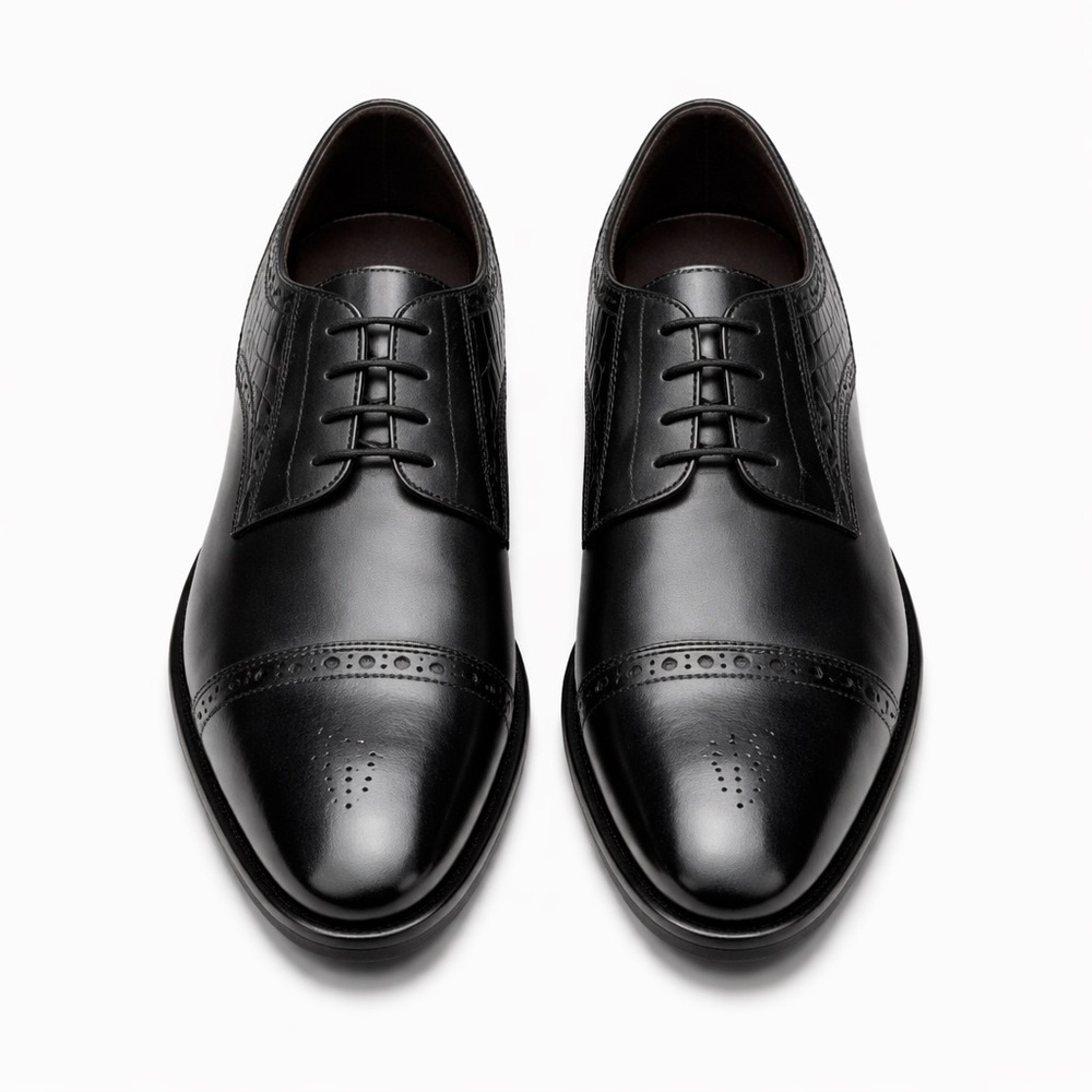 Mens Black Dress Shoes Size 11 Cap Toe Oxford Leather - Picture 3 of 8